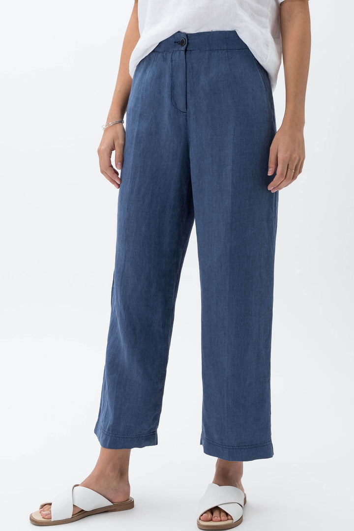 Brax 71-2208-23 Maine S Indigo Blue Wide Leg Cropped Trousers - Shirley Allum Boutique