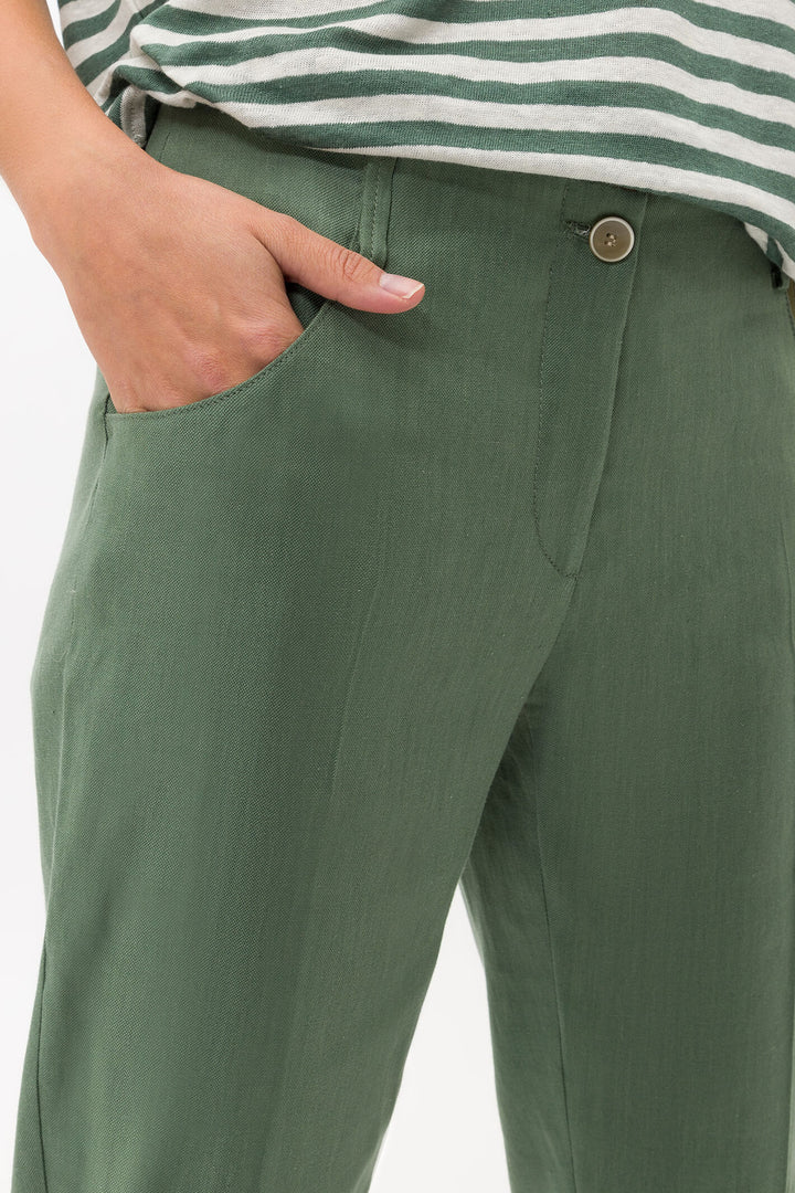 Brax 72-2258 35 Maron Agava Green Flat Front 7-8 Length Trouser - Shirley Allum Boutique