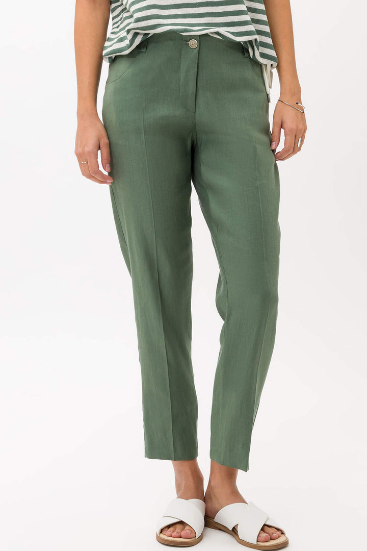 Brax 72-2258 35 Maron Agava Green Flat Front 7-8 Length Trouser - Shirley Allum Boutique