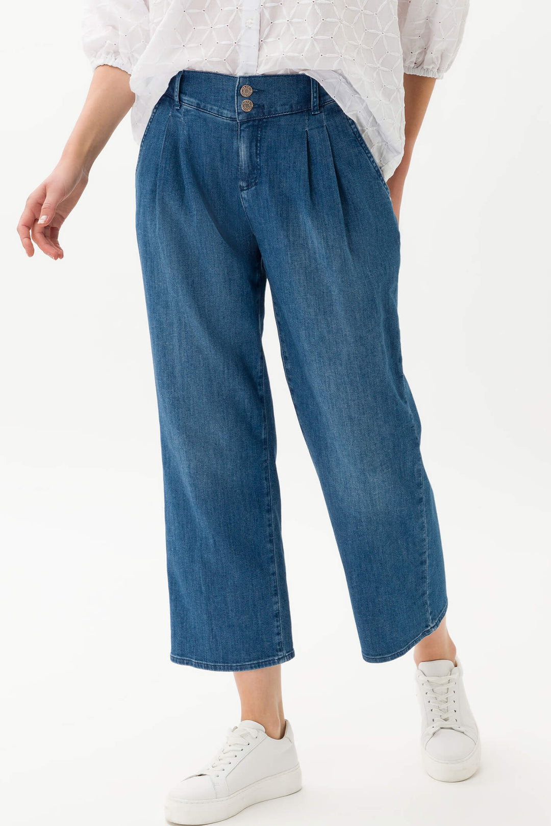 Brax 72-7808 26 Maine S Used Look Stone Blue Wide Leg Crop Jean - Shirley Allum Boutique