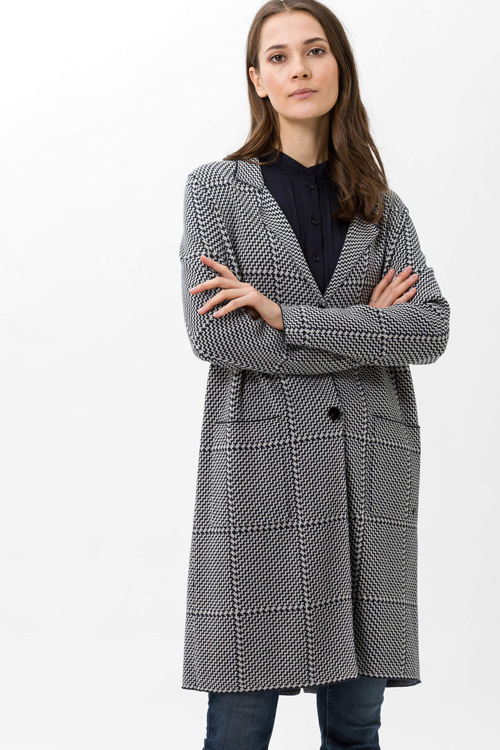 Brax Amelie 35-9044 20 Marine Blue Checked Coat - Shirley Allum Boutique