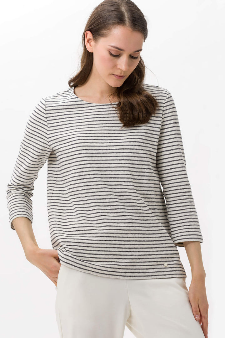 Brax Bonnie 35-3804/20 Marine Blue Striped Long Sleeve Top - Shirley Allum Boutique