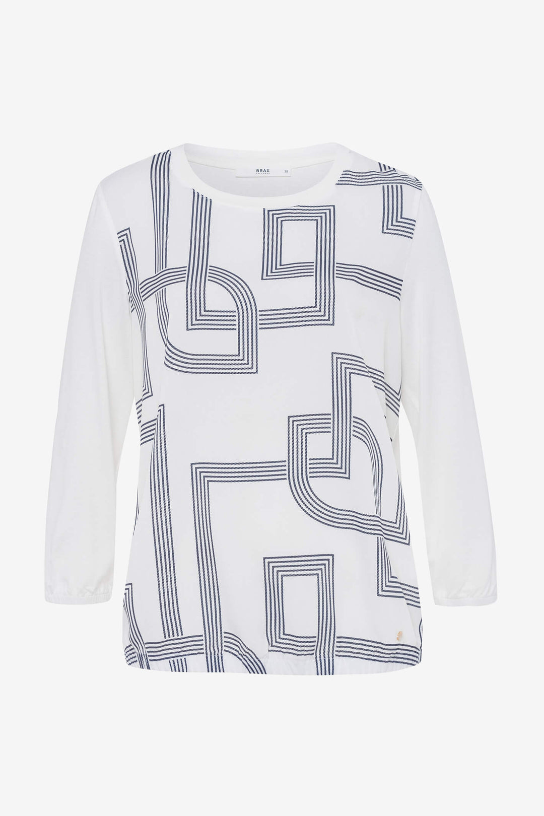 Brax Carla 35-5264/98 Off White Navy Geometric Print Top - Shirley Allum Boutique