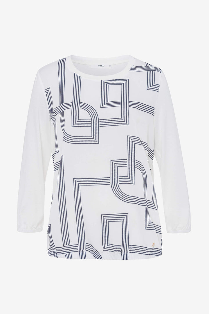 Brax Carla 35-5264/98 Off White Navy Geometric Print Top - Shirley Allum Boutique