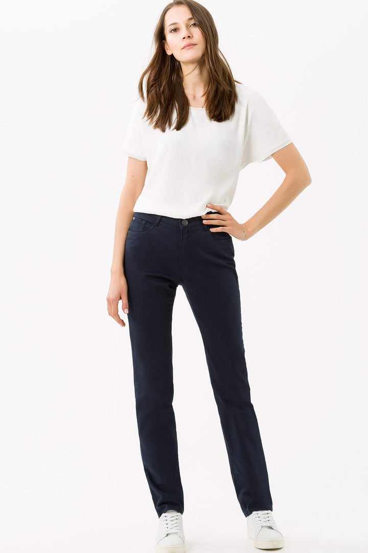 Brax Carola 70-1520 21 Cotton Satin Perma Blue Navy Jean - Shirley Allum Boutique