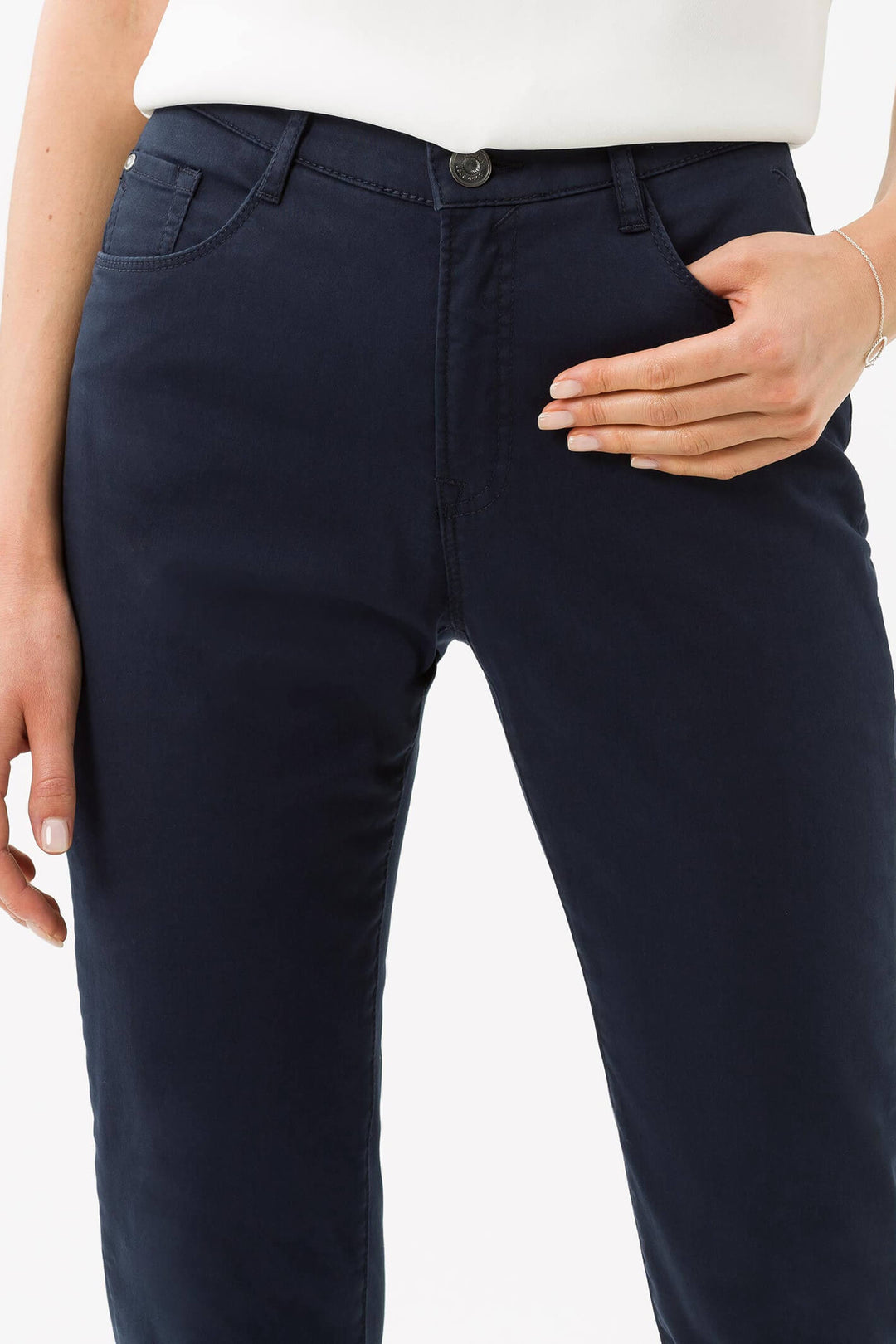Brax Carola 70-1520 21 Cotton Satin Perma Blue Navy Jean - Shirley Allum Boutique