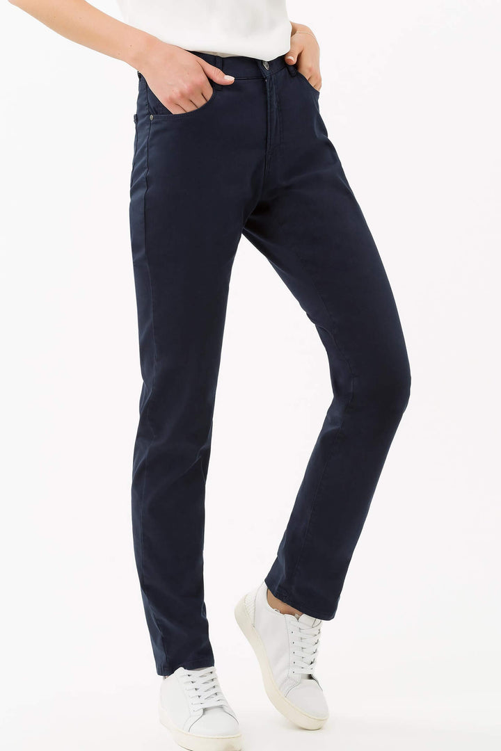 Brax Carola 70-1520 21 Cotton Satin Perma Blue Navy Jean - Shirley Allum Boutique