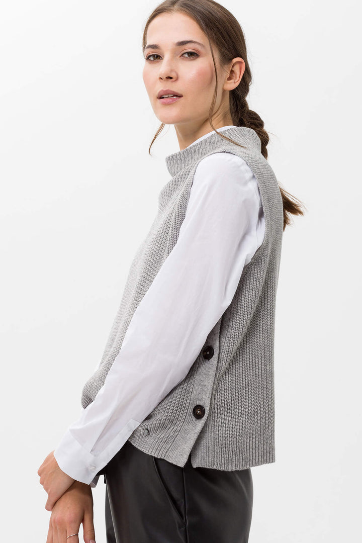Brax Emilia 35-9059 07 Grey Turtleneck Sleeveless Jumper - Shirley Allum Boutique
