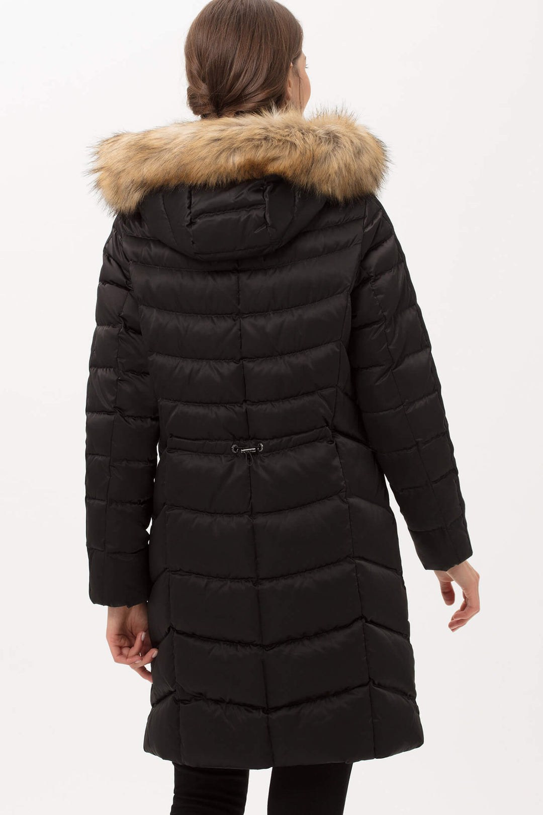 Brax Montreal 93-6337 02 Black Feel Good Coat With Faux Fur Hood - Shirley Allum Boutique