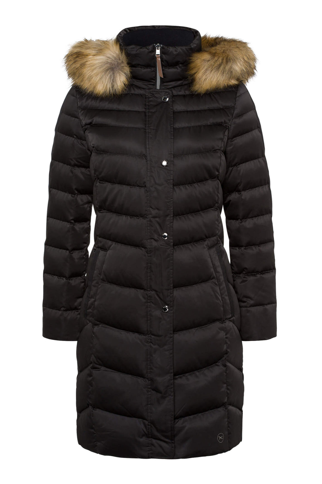 Brax Montreal 93-6337 02 Black Feel Good Coat With Faux Fur Hood - Shirley Allum Boutique