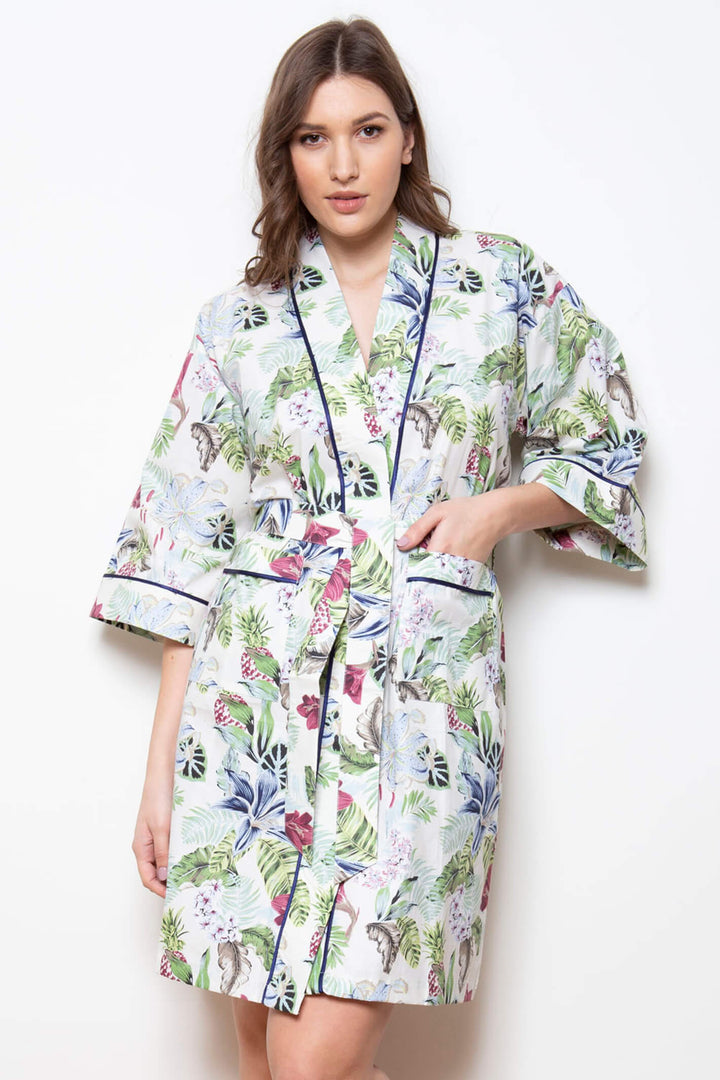 Cottonreal Bonn Lilly Fern 100% Cotton Poplin Kimono Wrap - Shirley Allum Boutique