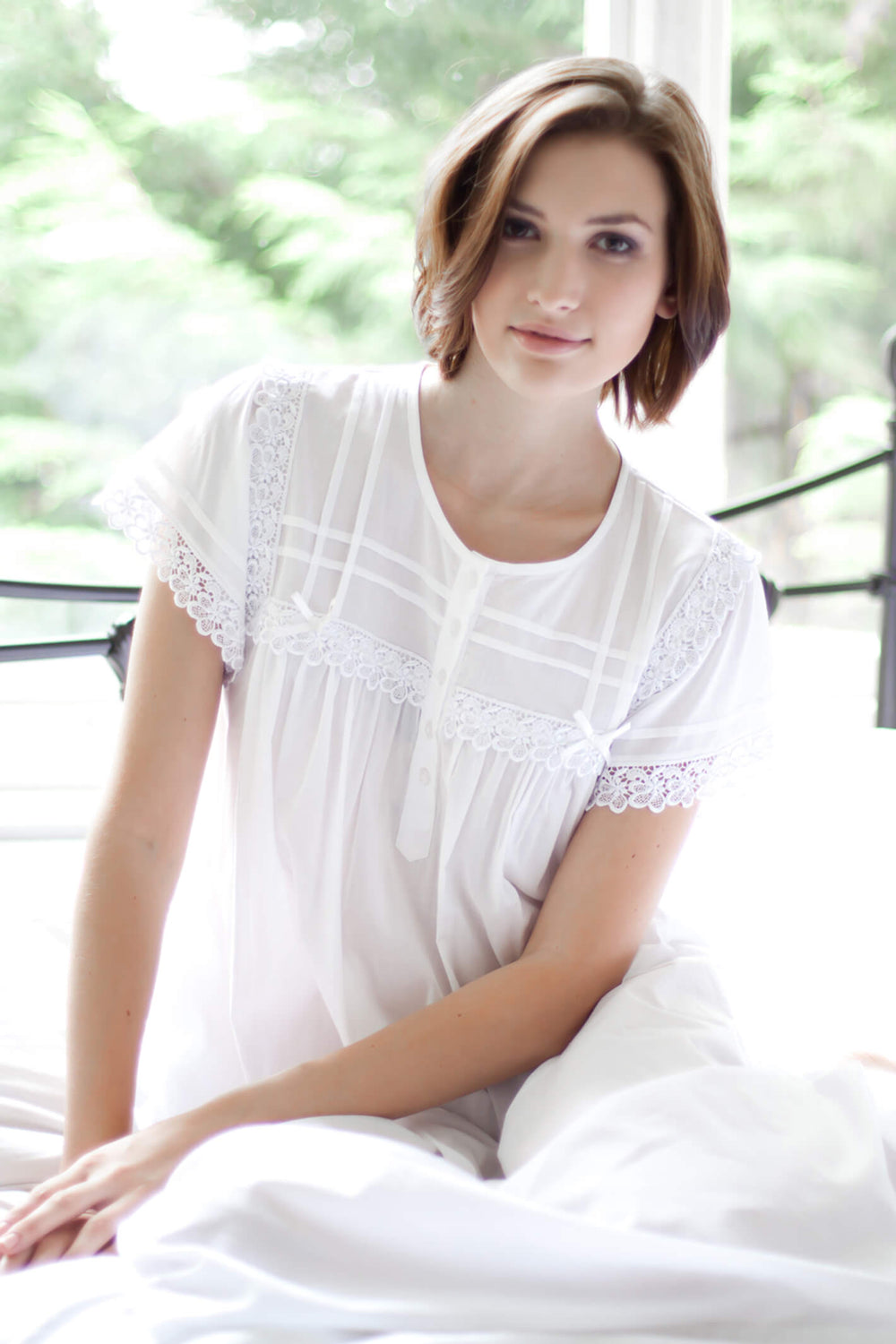 Cottonreal Cara White Victorian Cotton Lawn Short Sleeve Nightdress - Shirley Allum Boutique