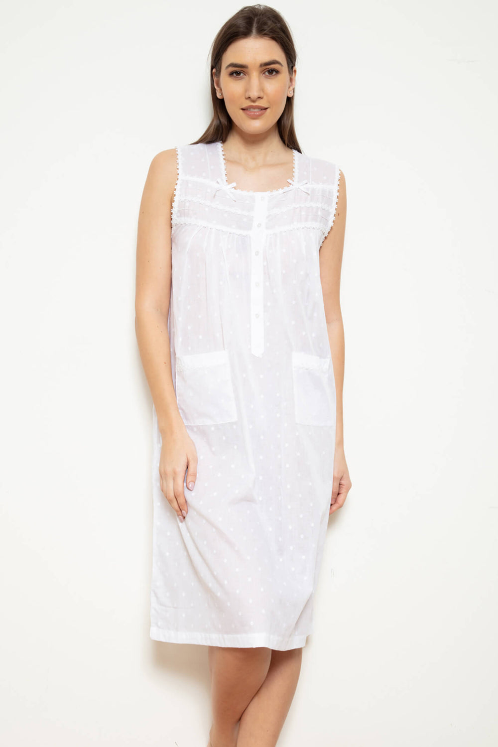 Cottonreal Janet White Sleeveless Nightdress - Shirley Allum Boutique