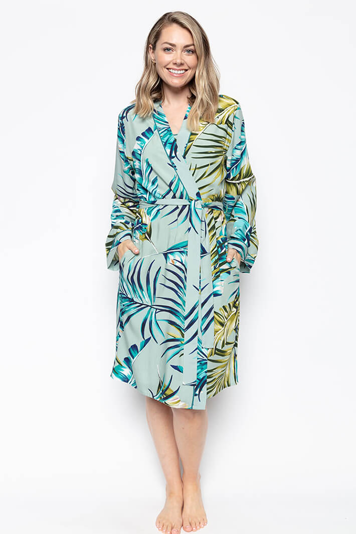 Cyberjammies 9165 Eleanor Palm Leaf Print Short Dressing Gown - Shirley Allum Boutique