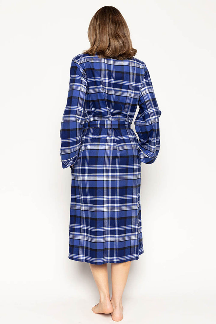 Cyberjammies 9459 Riley Navy Brushed Check Long Dressing Gown - Shirley Allum Boutique