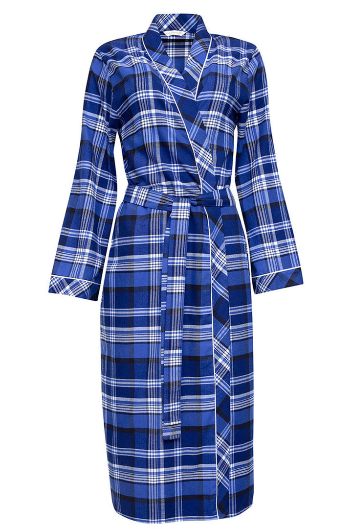 Cyberjammies 9459 Riley Navy Brushed Check Long Dressing Gown - Shirley Allum Boutique