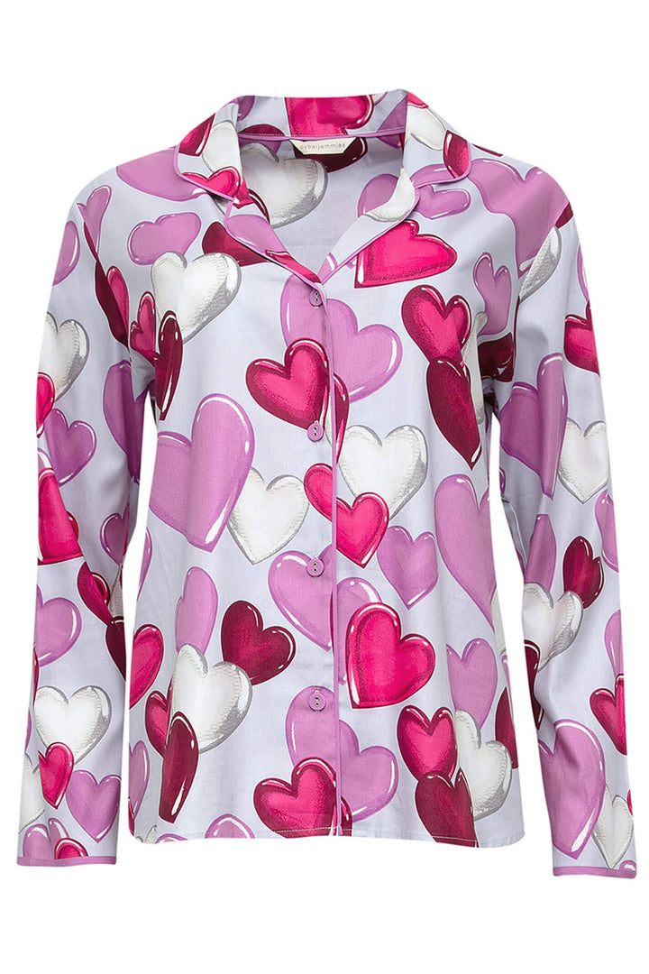 Cyberjammies 9558 Viola Heart Print Long Sleeve Grey Pyjama Top - Shirley Allum Boutique