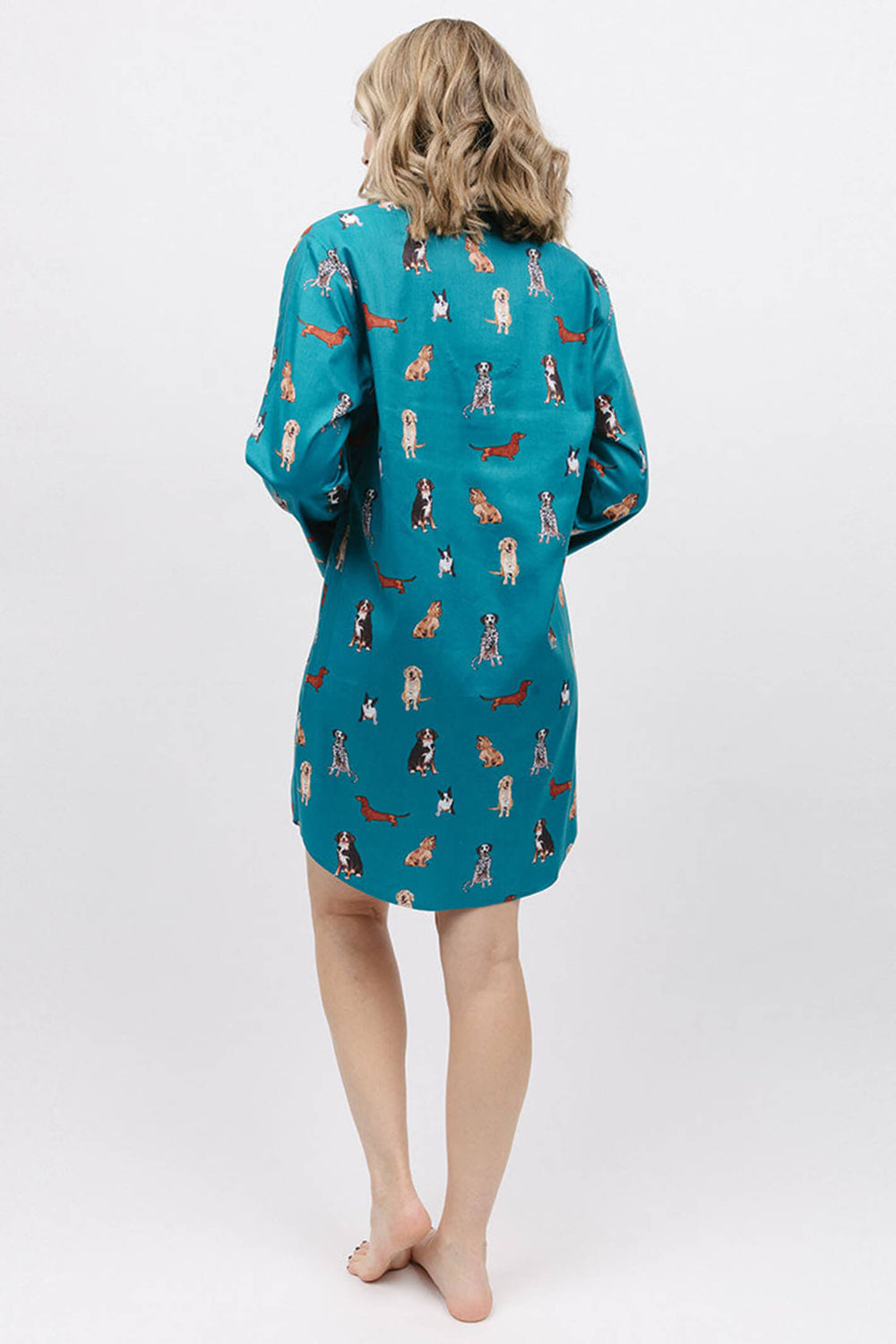 Cyberjammies 9576 Coco Dog Print Long Sleeve Dark Teal Blue Nightshirt - Shirley Allum Boutique