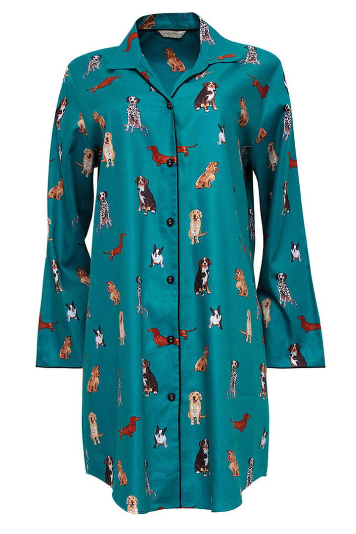 Cyberjammies 9576 Coco Dog Print Long Sleeve Dark Teal Blue Nightshirt - Shirley Allum Boutique