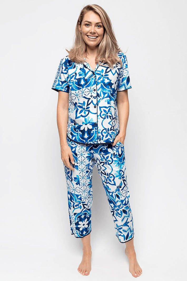 Cyberjammies 9603 Marie Tile Print Short Sleeve Pyjama Top - Shirley Allum Boutique