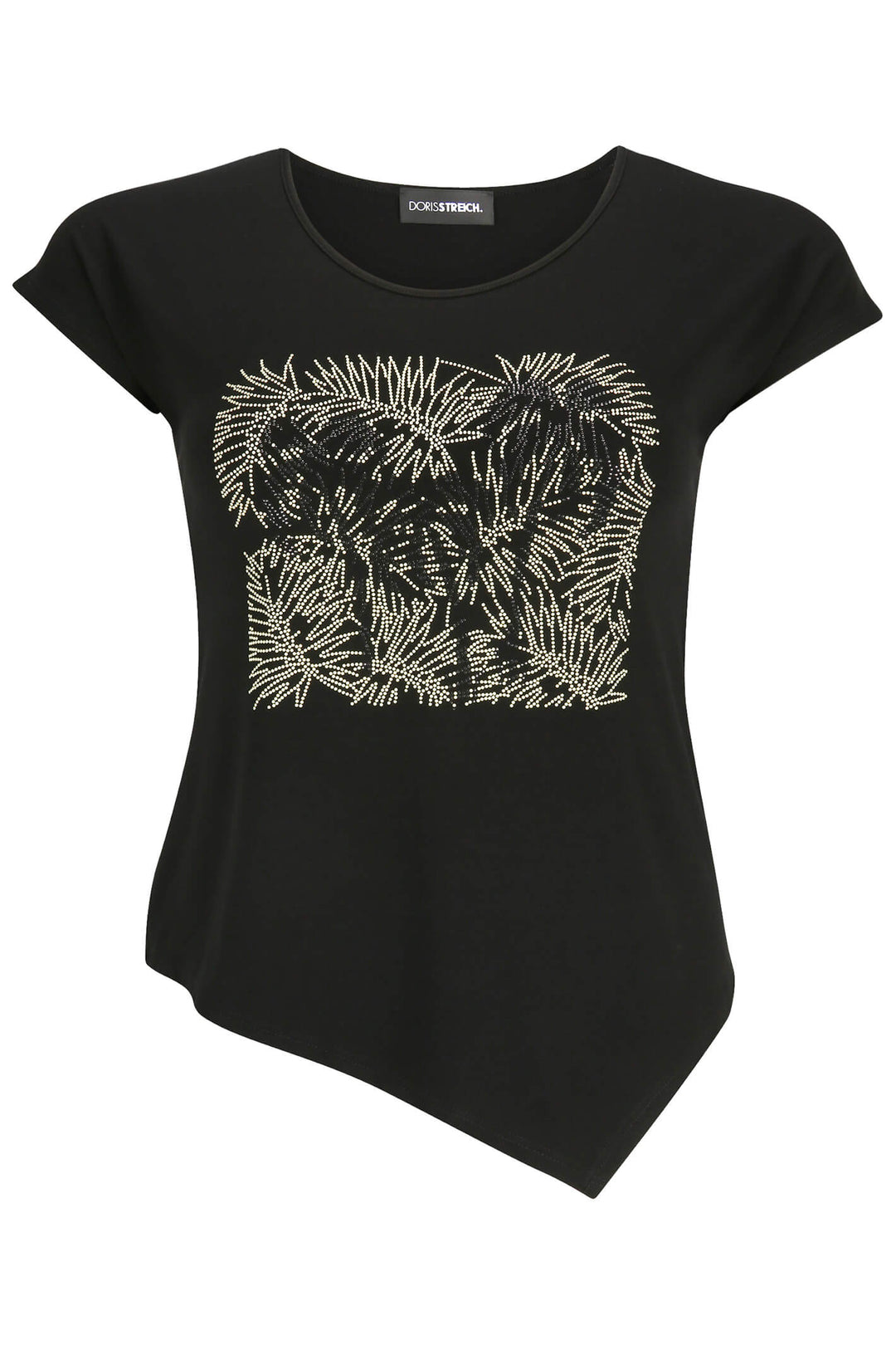 Doris Streich  537 270 Black Asymmetric Print Beaded T-Shirt - Shirley Allum Boutique