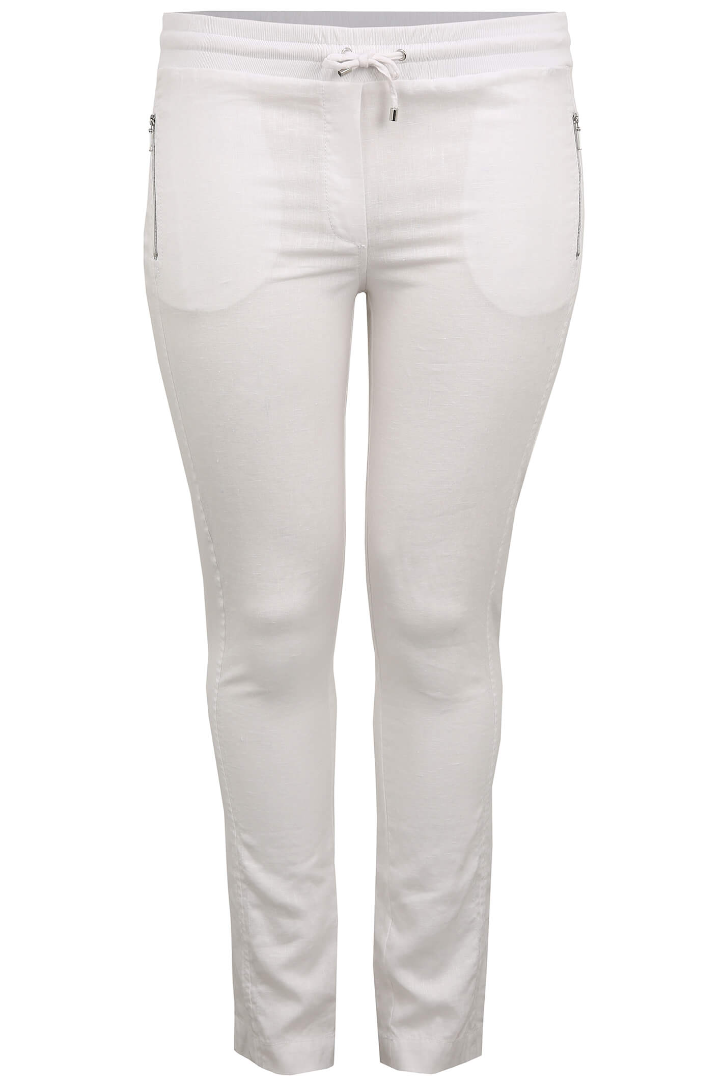 Doris Streich 854 135 10 White Linen Full Length Trousers