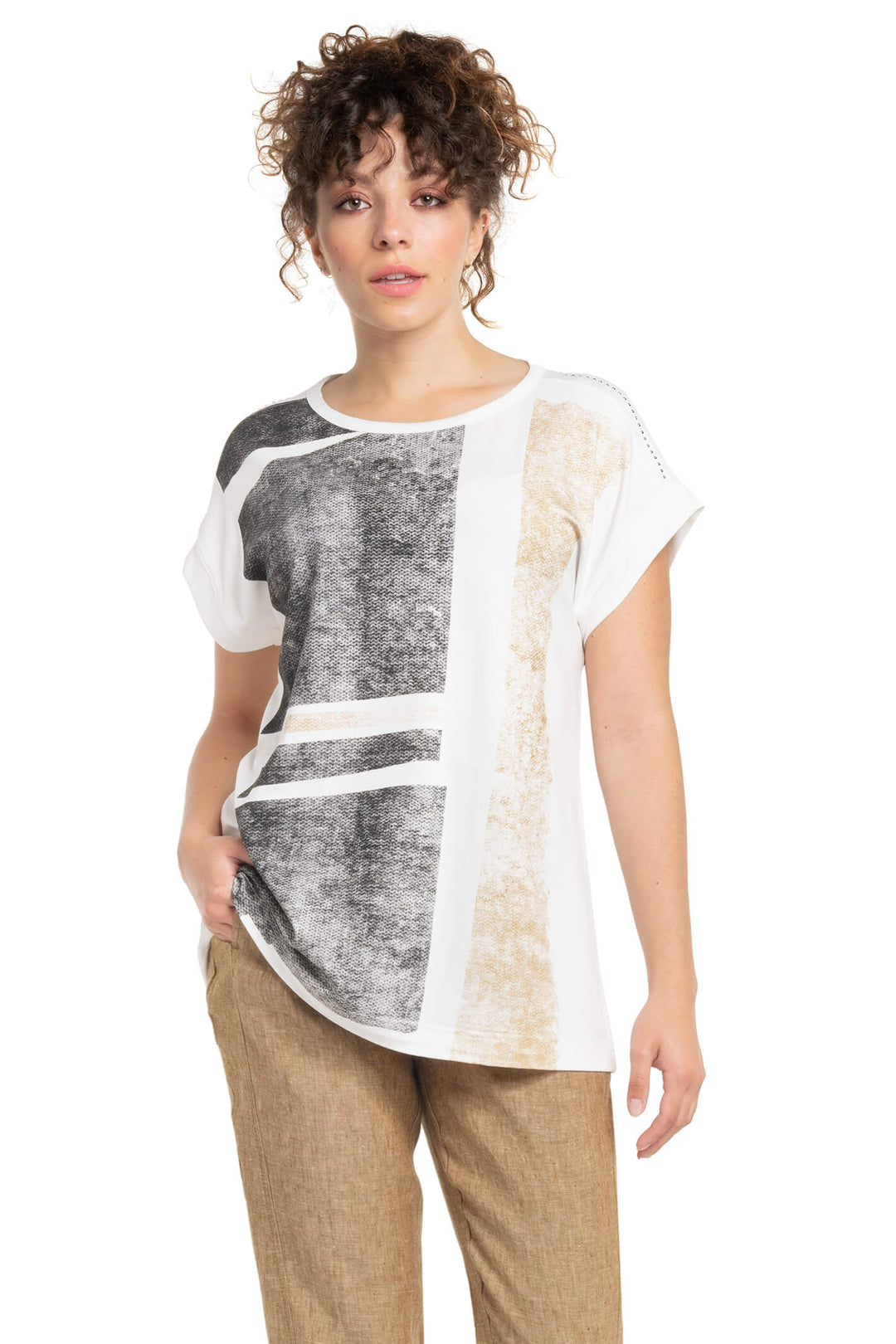 Doris Streich 243 146 88 Print White T-Shirt With Rhinestones - Shirley Allum Boutique