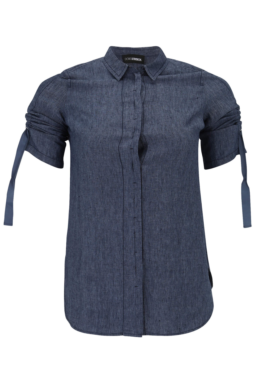 Doris Streich 254 135 Denim Blue Gather Sleeve Shirt - Shirley Allum Boutique