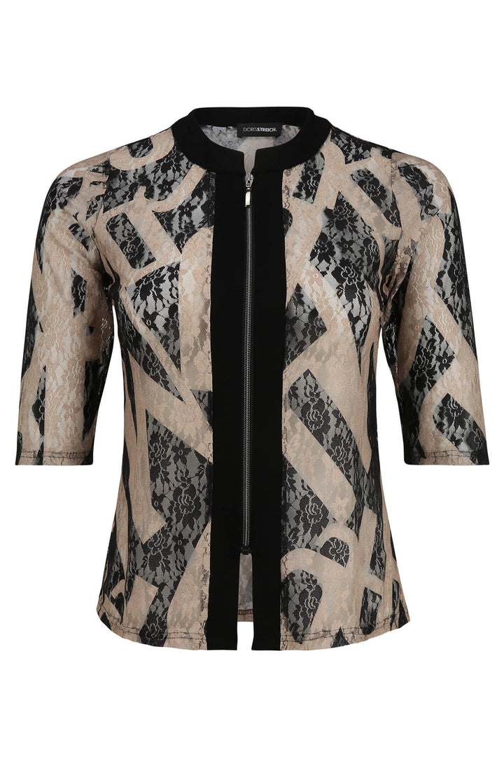 Doris Streich 345 754 88 Black Lace Sand Motif Zip Front Jacket - Shirley Allum Boutique