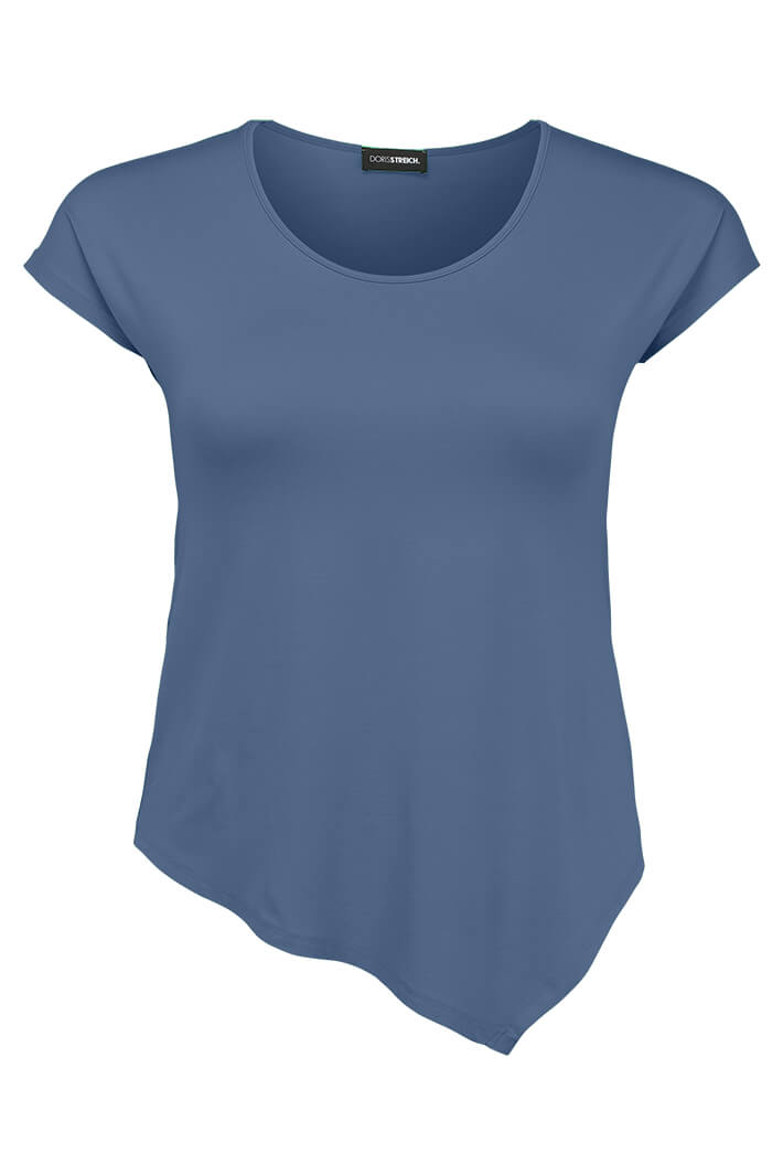 Doris Streich 501 270 56 Denim Blue Asymmetric Hem T-Shirt - Shirley Allum Boutique