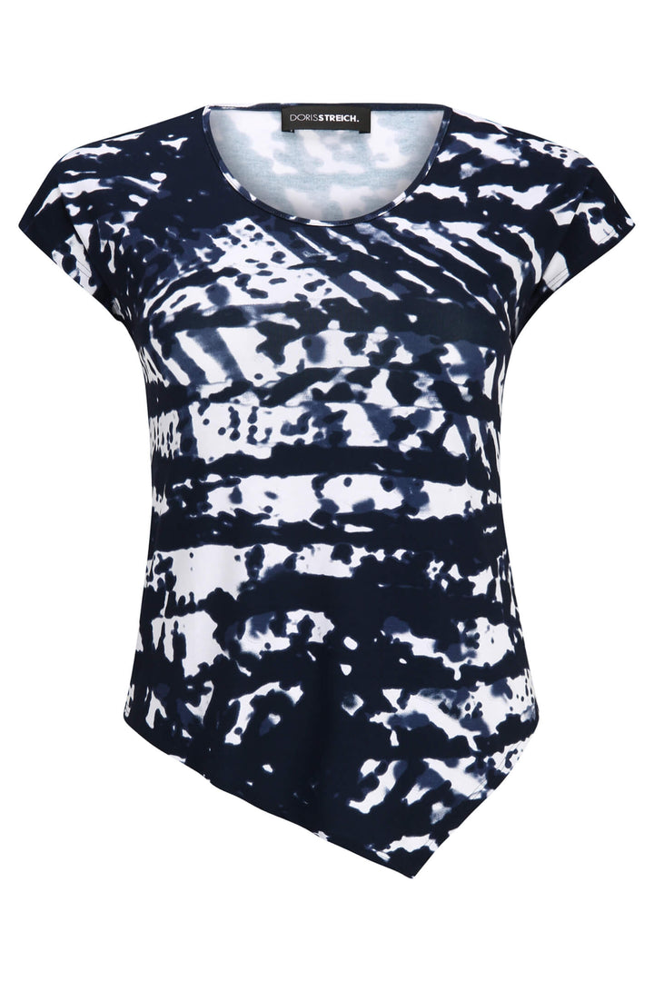 Doris Streich 501 505 Navy Print Asymmetric T-Shirt - Shirley Allum Boutique