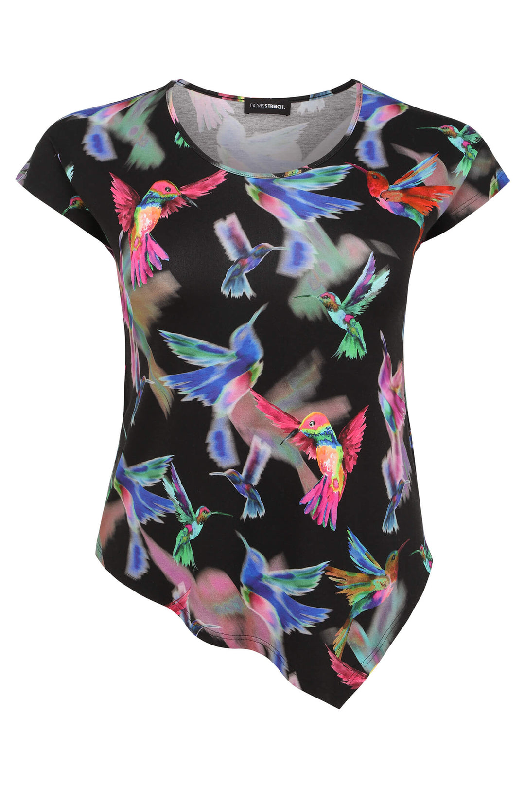Doris Streich 501 556 98 Hummingbird Black Asymmetric T-Shirt - Shirley Allum Boutique