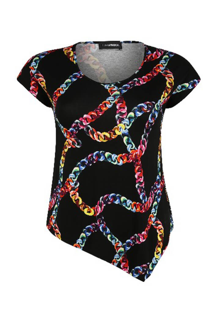 Doris Streich 501210 98 Black Colour Chain Print T-Shirt - Shirley Allum