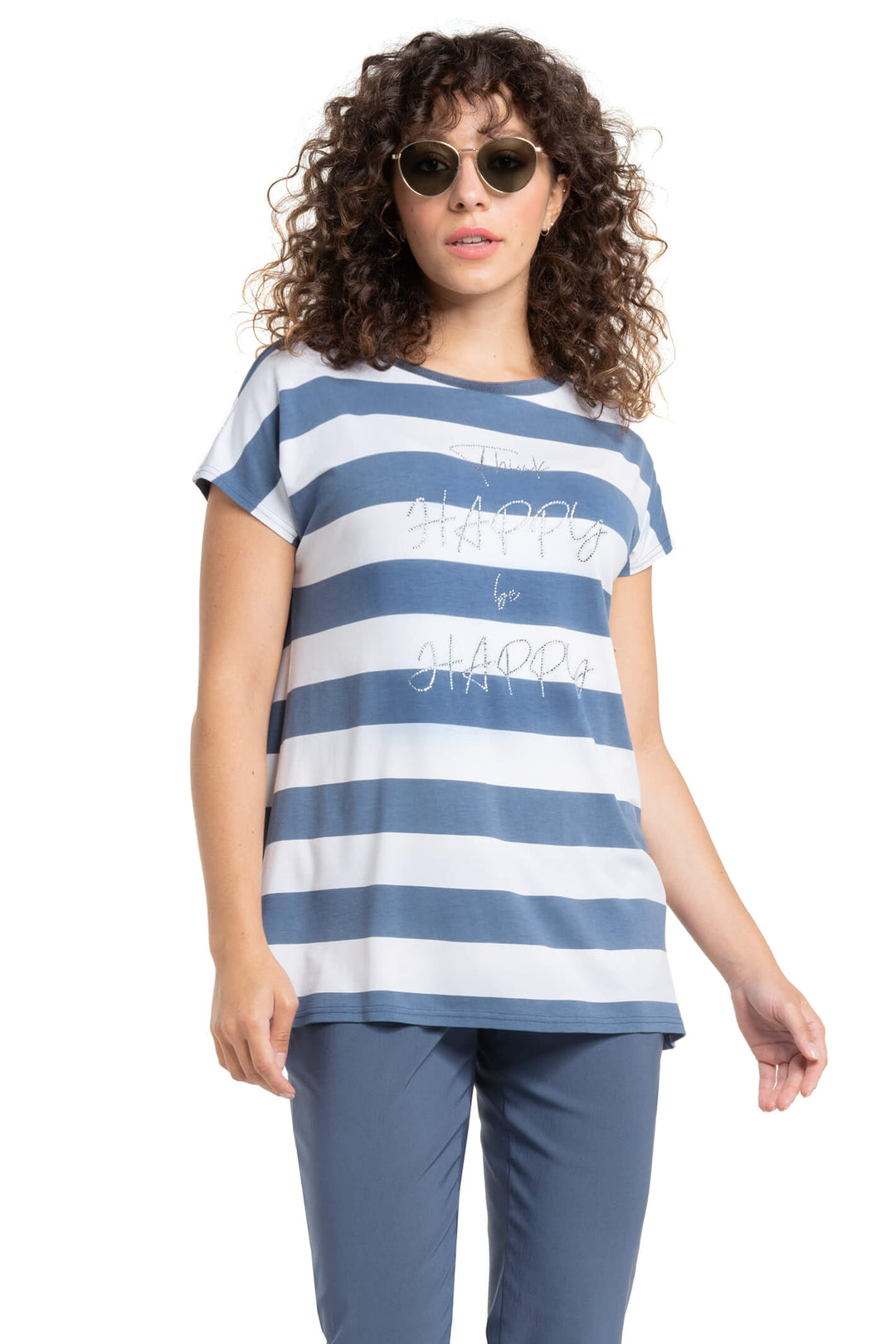 Doris Streich 522 159 56 Blue White Stripe Top - Shirley Allum Boutique