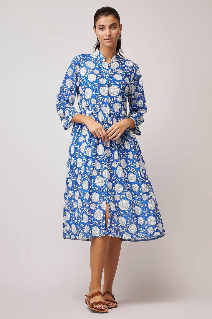 Dream Alia GK232 Blue Print Button Up Dress - Shirley Allum Boutique