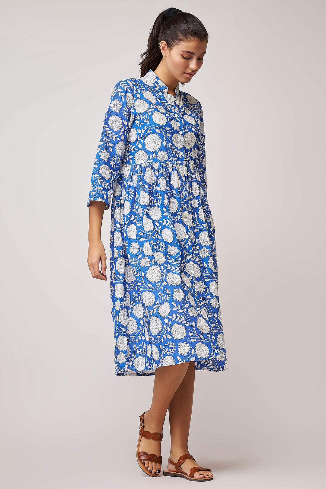 Dream Alia GK232 Blue Print Button Up Dress - Shirley Allum Boutique