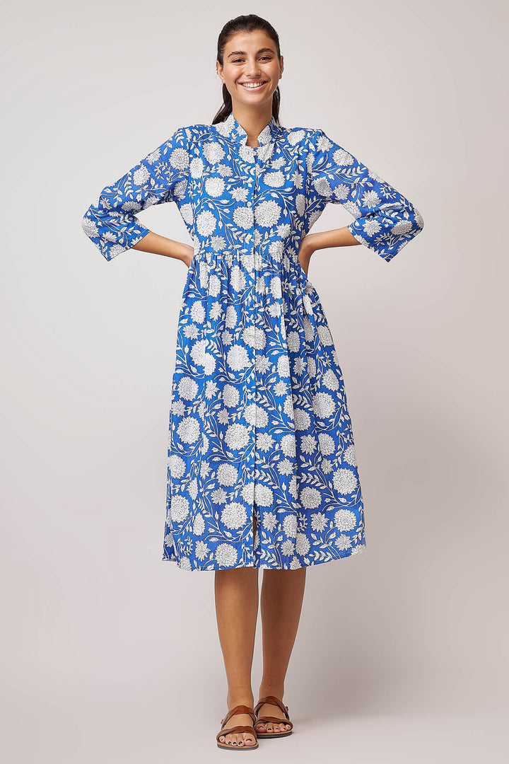 Dream Alia GK232 Blue Print Button Up Dress - Shirley Allum Boutique