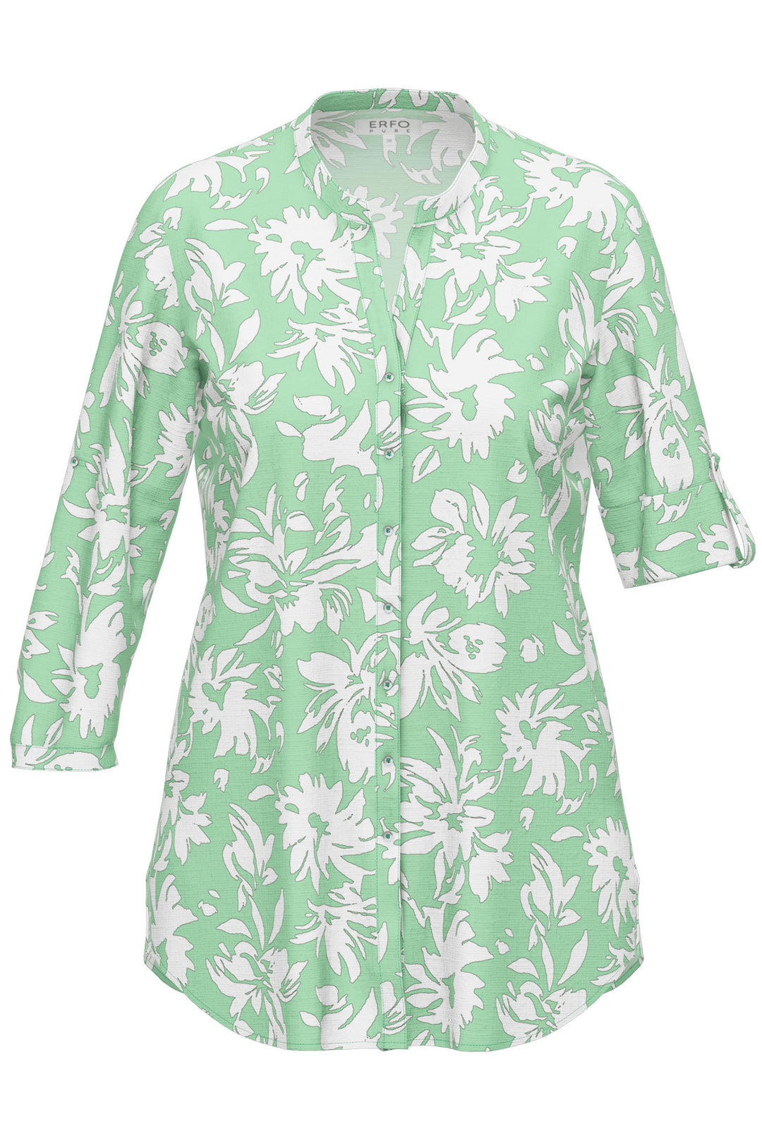 Erfo 8111021-00 Green Floral Print Collarless Blouse - Shirley Allum Boutique