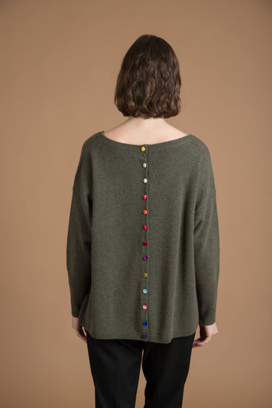 Estheme Cashmere WES1339H RDC 2924 Khaki Oversize Button Back Jumper
