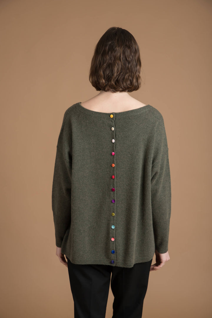 Estheme Cashmere WES1339H RDC 2924 Khaki Oversize Button Back Jumper