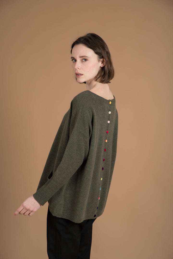 Estheme Cashmere WES1339H RDC 2924 Khaki Oversize Button Back Jumper