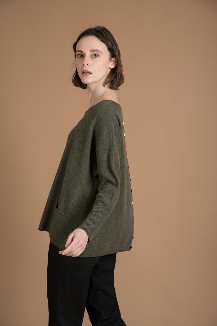 Estheme Cashmere WES1339H RDC 2924 Khaki Oversize Button Back Jumper