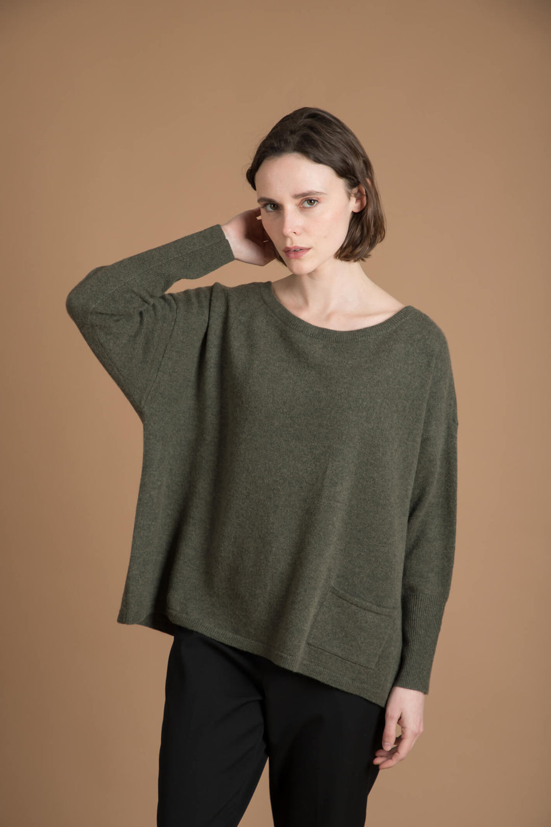 Estheme Cashmere WES1339H RDC 2924 Khaki Oversize Button Back Jumper