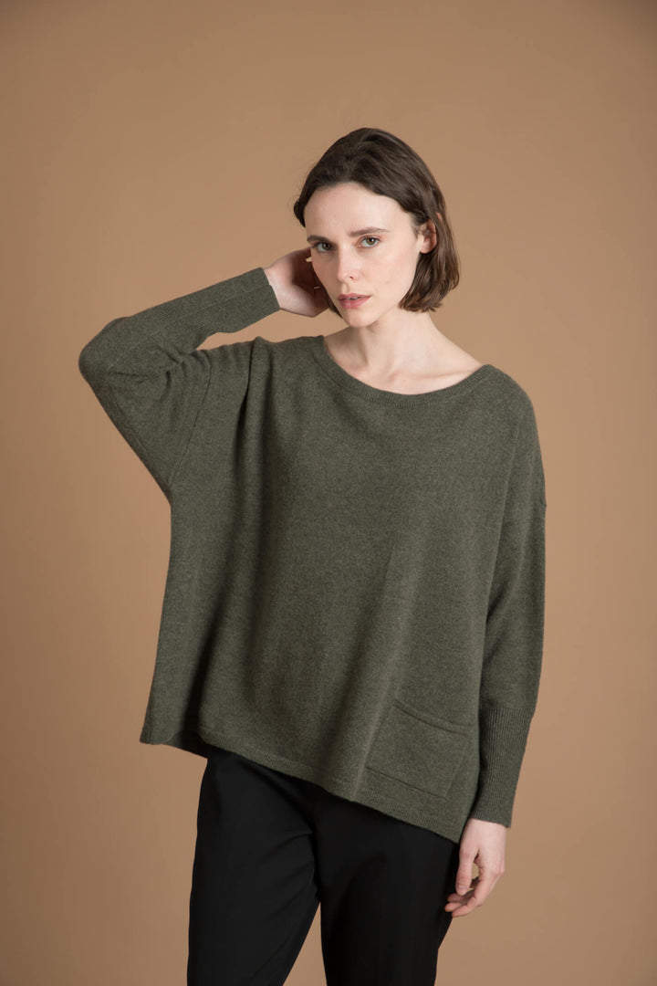 Estheme Cashmere WES1339H RDC 2924 Khaki Oversize Button Back Jumper