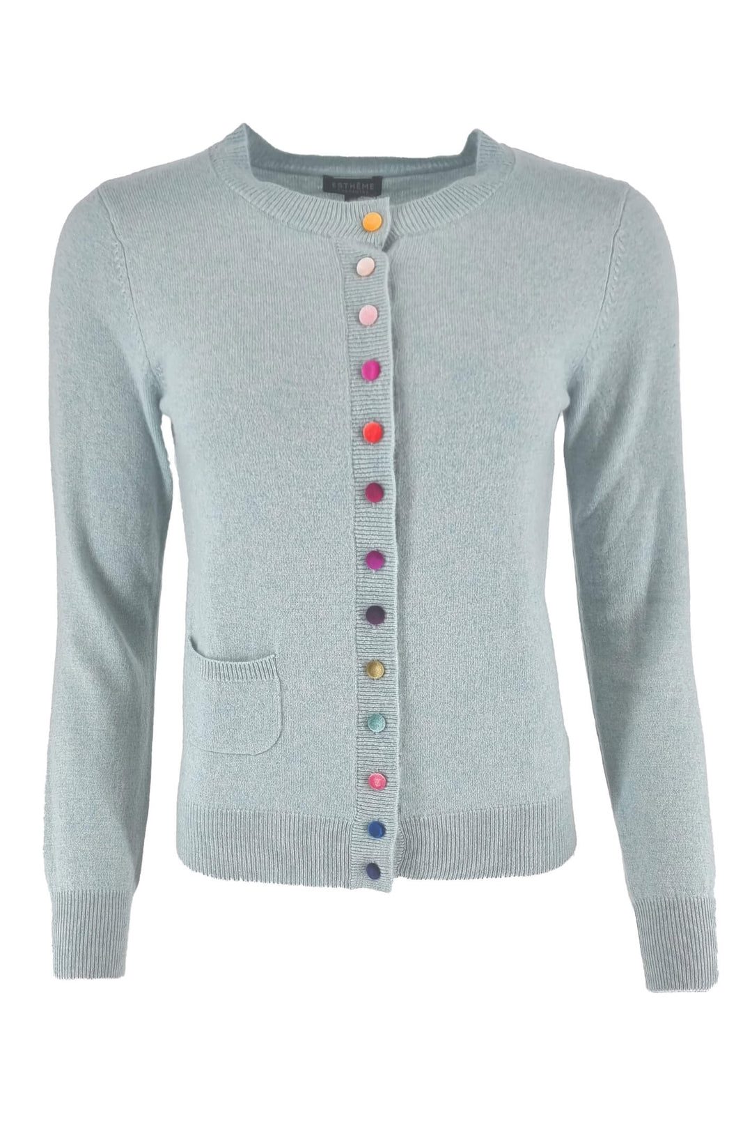 Estheme Cashmere WES2114H 2852 Amazonite Aqua Coloured Buttons Cardigan - Shirley Allum Boutique