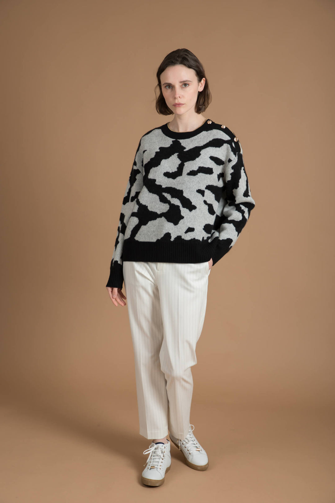 Estheme Cashmere WES21A36H RDC 8322 Zebra Print Cream Jumper