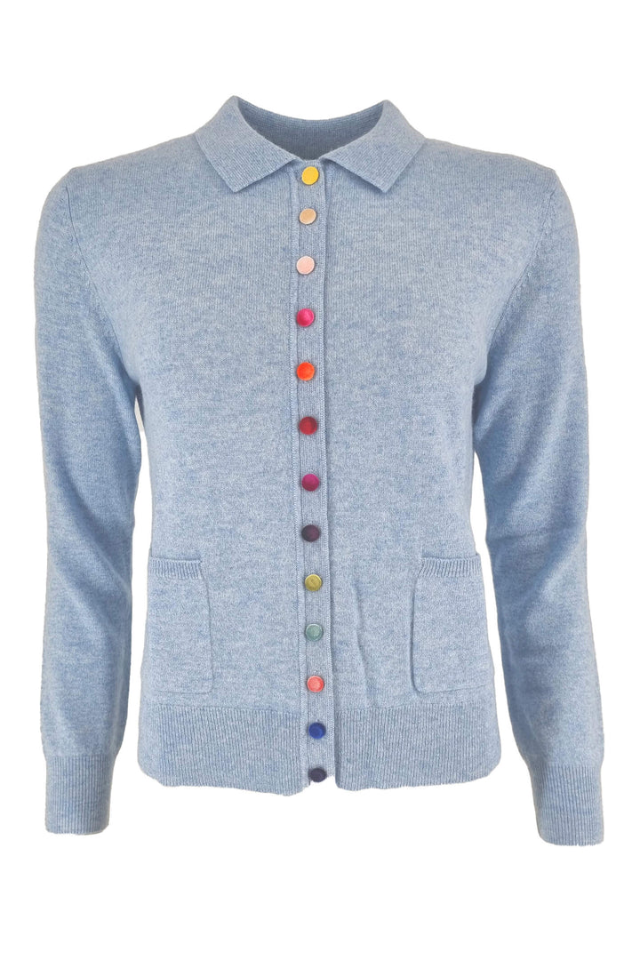 Estheme WES2210H 2925 Blue Coloured Buttons Polo Cardigan - Shirley Allum Boutique