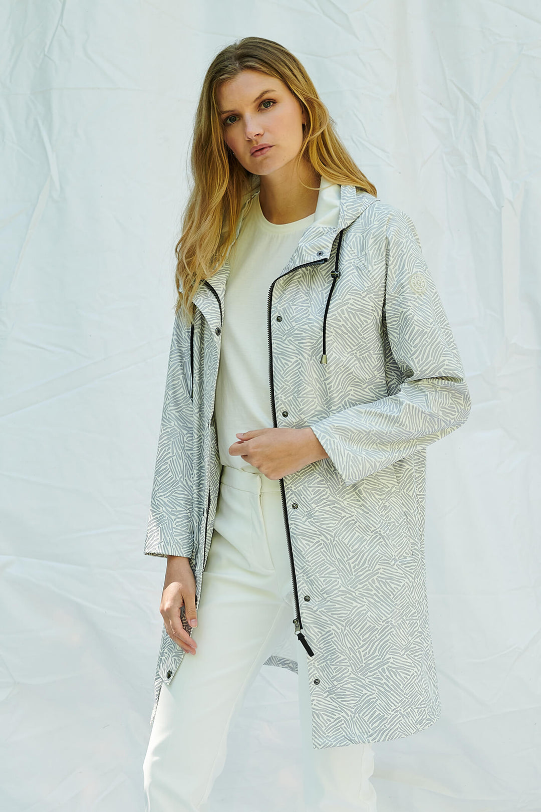 Frandsen 475 244 95 Grey Print Shower Proof Jacket With Hood - Shirley Allum Boutique