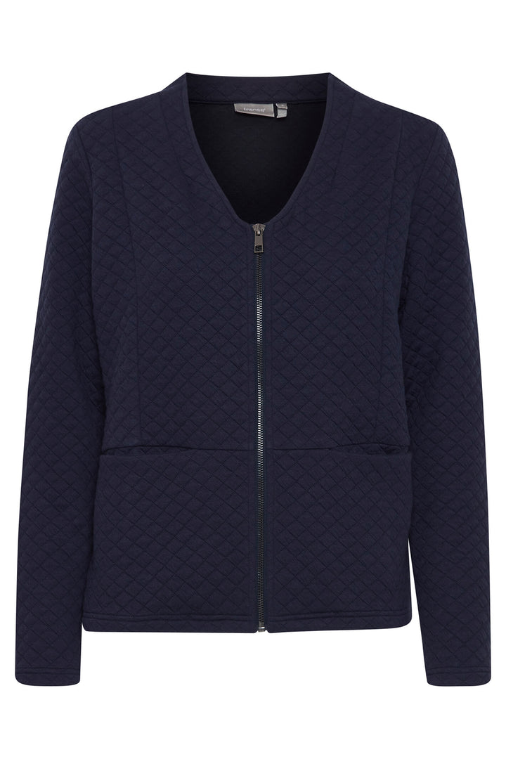 Fransa 20611805 FRCARDI Navy Quilted Zip Front Cardigan - Shirley Allum Boutique