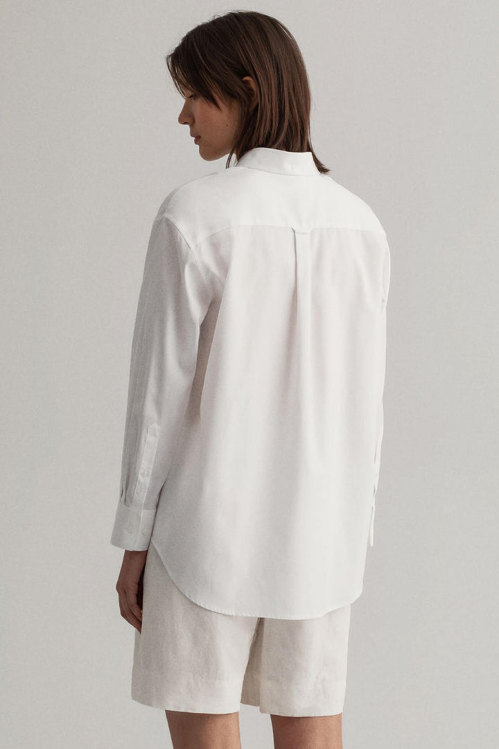 Gant 4300030 White Relaxed Fit Pinpoint Oxford Boyfriend Shirt - Shirley Allum
